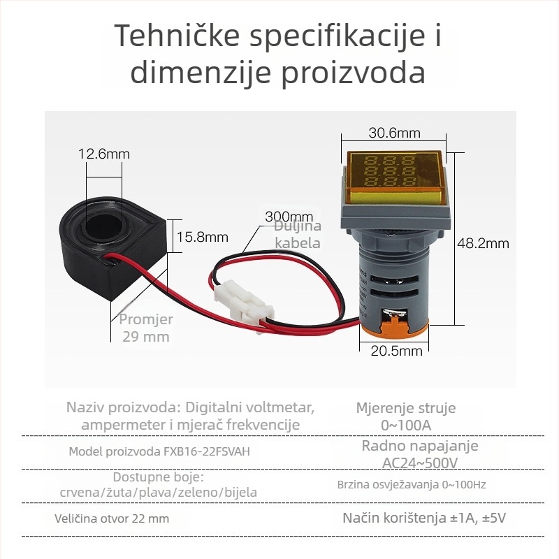 VaneAims FXB16-22FSVA digitalni mjerni uređaj za napone, AC24-500V ulaz/izlaz, raspon 24-500V