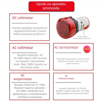 Visoko precizan AC/DC mjerni uređaj napona, struje i frekvencije, s LED indikacijom, dvostruki digitalni prikaz, kompaktan, 24–380 V