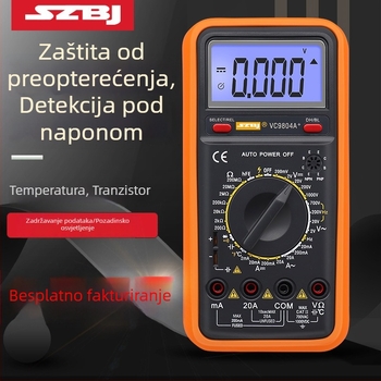 SZBJ VC9804A Digitalni multimetar s velikim zaslonom, mjerenje temperature i frekvencije, pozadinsko osvjetljenje, zaštita od pregorijevanja, automatsko isključivanje