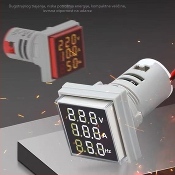 Digitalni mjerač napona i struje Ad101-22vahzs — raspon AC 50–380V, ulaz 220V, izlaz AC50–500V, -25°C do 55°C, voltmetar, ampermetar i mjerenje frekvencije/temperature