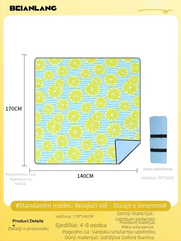 Vanjska prostirka za piknik, otporna na vlagu i debela, za kampiranje i plažu, 140×170 cm, Oxford tkanina, protuklizna, za 6–8 osoba