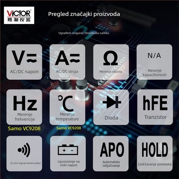 Victor VC9205/9208 Novi digitalni multimetar za temperaturu, kapacitetu i frekvenciju uz digitalnim zaslonom