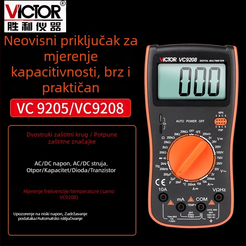 Victor VC9205/9208 Novi digitalni multimetar za temperaturu, kapacitetu i frekvenciju uz digitalnim zaslonom