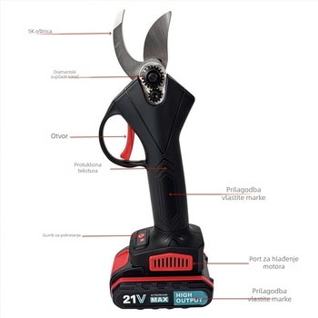 Bežične škare za podrezivanje grana s punjivom litijskom baterijom, 21V, za grane (raspon 16,8–21V)