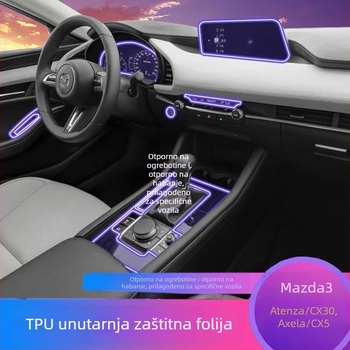 TPU unutarnja zaštitna folija za Mazda3 (2020–2024), CX-5 i CX-30 — jednodijelna oblikovana zaštita za područje mjenjača i zaslona navigacije