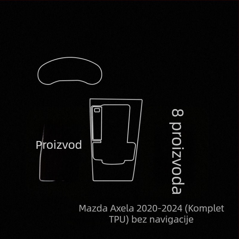 TPU unutarnja zaštitna folija za Mazda3 (2020–2024), CX-5 i CX-30 — jednodijelna oblikovana zaštita za područje mjenjača i zaslona navigacije