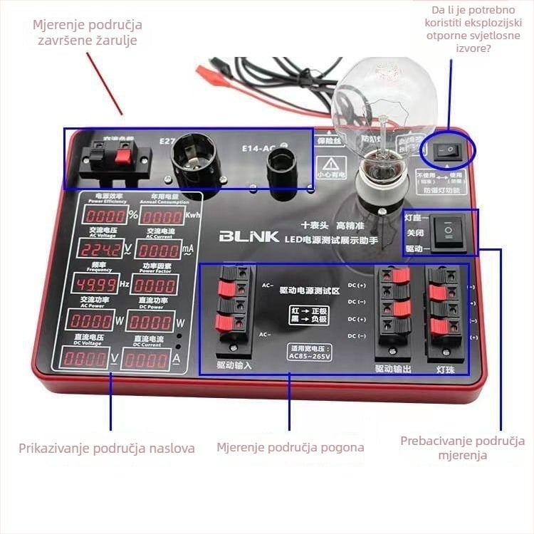 BLINKE LED tester napajanja s sedmokanalnim zaslonom i mjerenjem struje i napona; kutija za ispitivanje s 4/7/10 kanala