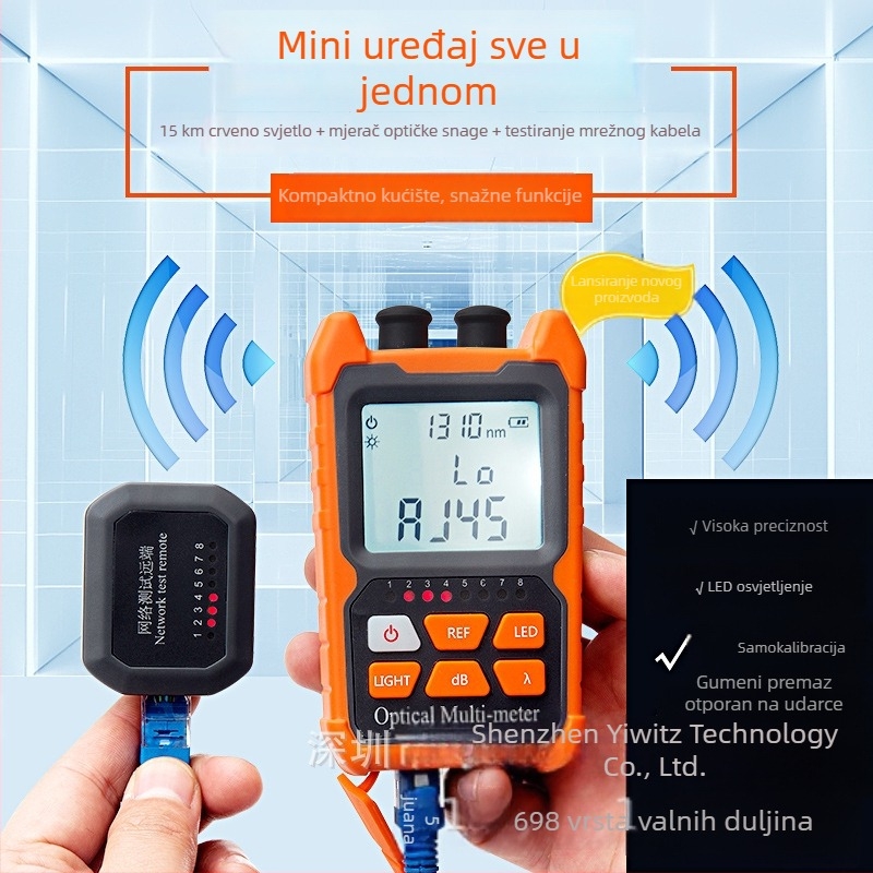 Višefunkcijski mini optični mjerni uređaj za snagu, 70 dB, visoko precizan ručni tester za optička vlakna s crvenim svjetlom, domet 5/15 km