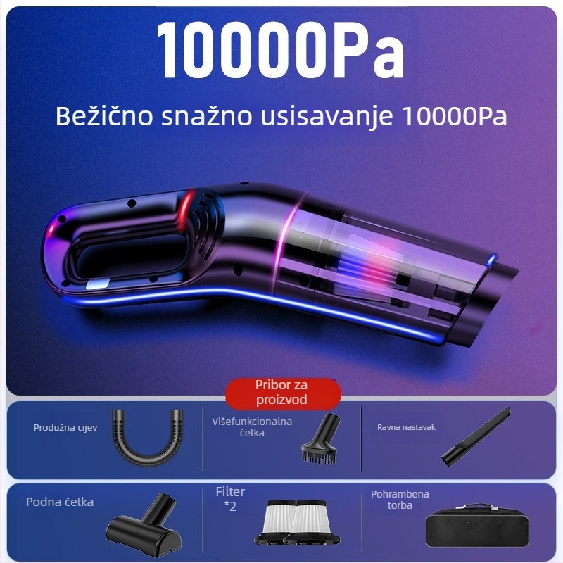 Vlažno-sušni usisavač za automobil i dom s apsorpcijom vode, 120W, snaga usisavanja 9000, 62000 rpm, način napajanja: punjenje