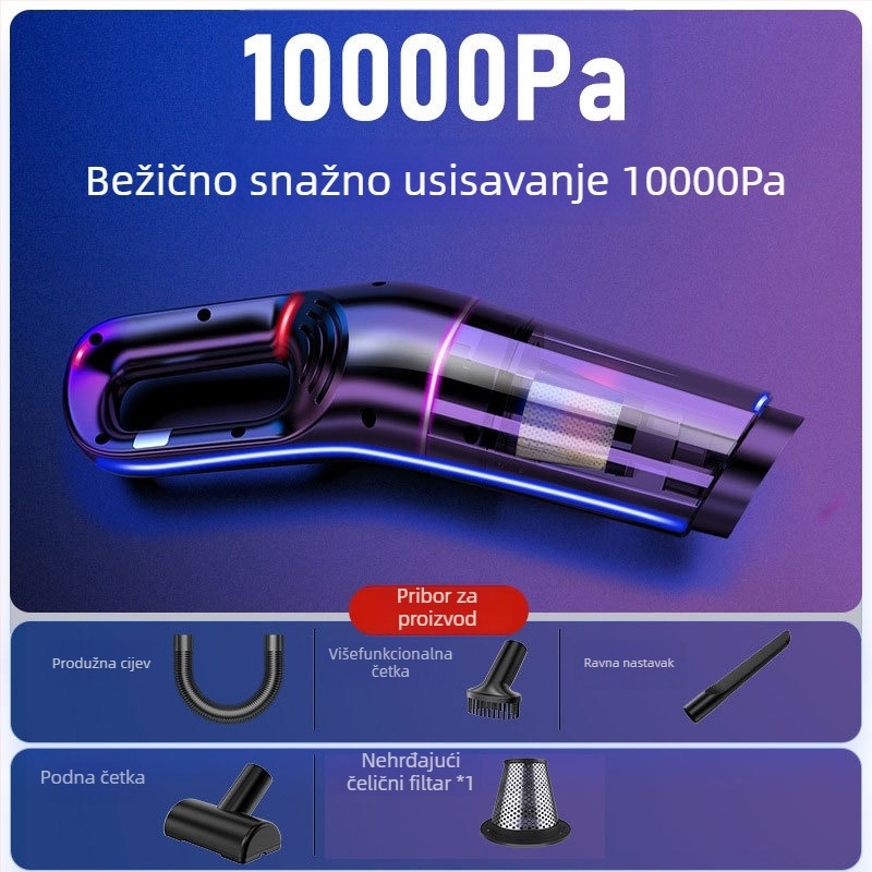 Vlažno-sušni usisavač za automobil i dom s apsorpcijom vode, 120W, snaga usisavanja 9000, 62000 rpm, način napajanja: punjenje