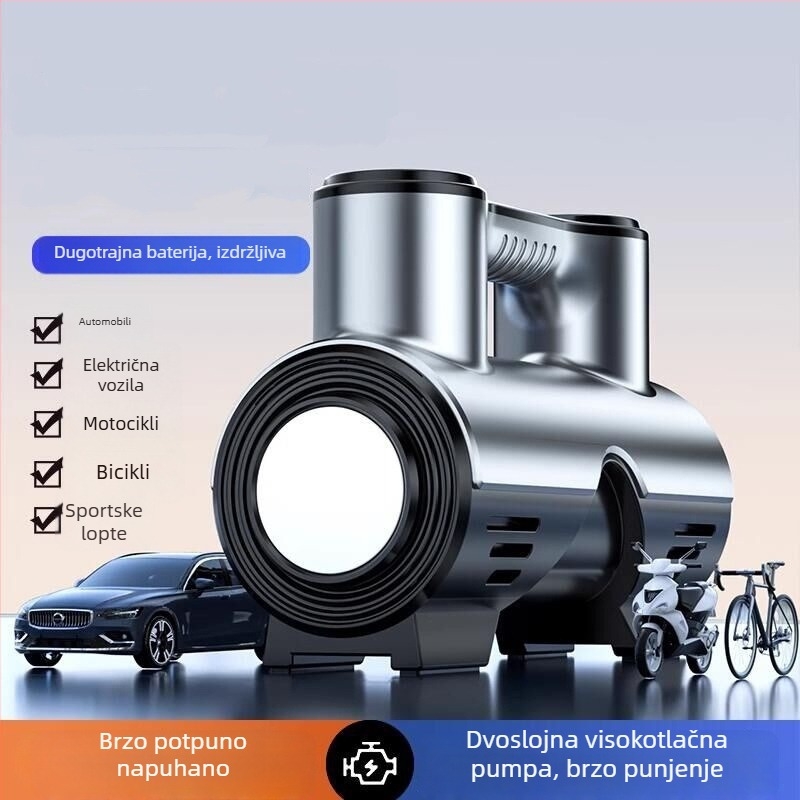 Automobilska pumpa za gume s manometrom i digitalnim zaslonom, 12V, 120W, 35 L/min, 3 m crijevo, 3,5 m kabel