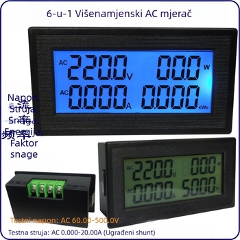 Višenamjenski digitalni mjerač AC napona i struje, s faktorom snage, frekvencijom i mjerenjem energije, digitalni zaslon, model YB5140DM (AC60-500V)