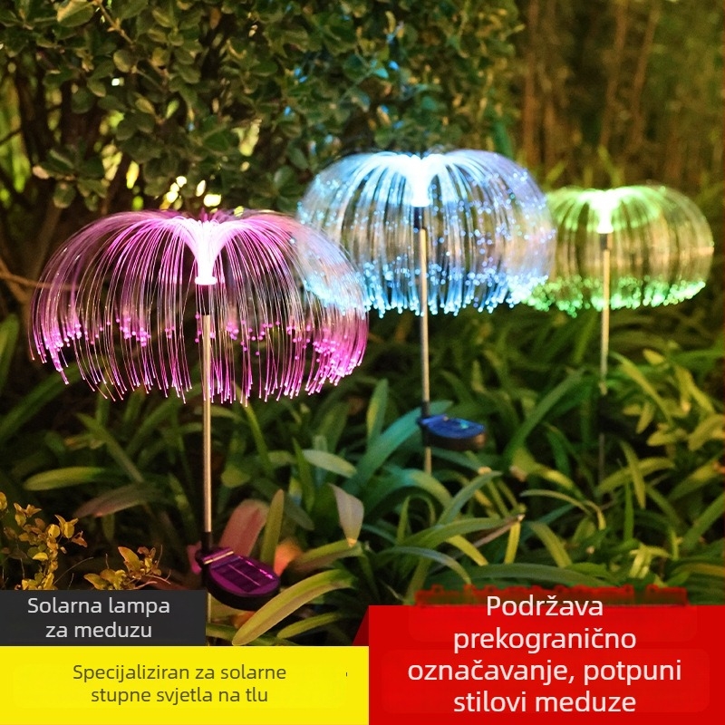 Solarna vanjska lampa u obliku meduze s optičkim vlaknima, IP65 vodootporna, 3W LED, model SMD008, višebojna promjenjiva svjetlost