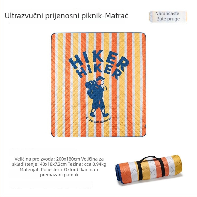 Ultrazvučna vodootporna piknik podloga, pongee tkanina, 100% poliester, debljina 2 mm, težina 940–1400 g, pogodno za 3–6 osoba