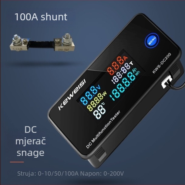 Keweisi DC digitalni mjerač napona i struje sa kolor zaslonom, tester snage 0-200V 0-100A