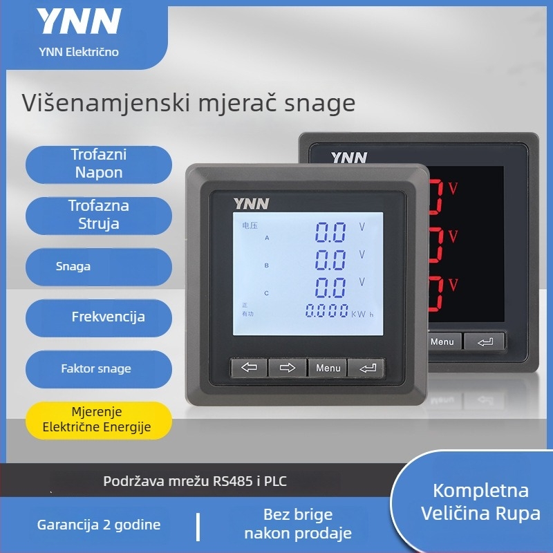 Višenamjenski mjerni uređaj za električnu energiju s mjerenjem struje, napona, snage i frekvencije; osnovni strujni tok 5 A; referentno napajanje 220 V; marka Yongnuo; model GA