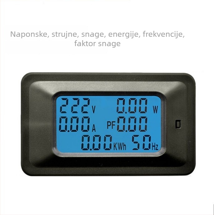 Višenamjenski mjerni instrument za mjerenje snage s digitalnim zaslonom; model 100A; raspon napona 110–250V; raspon struje 1–100A.