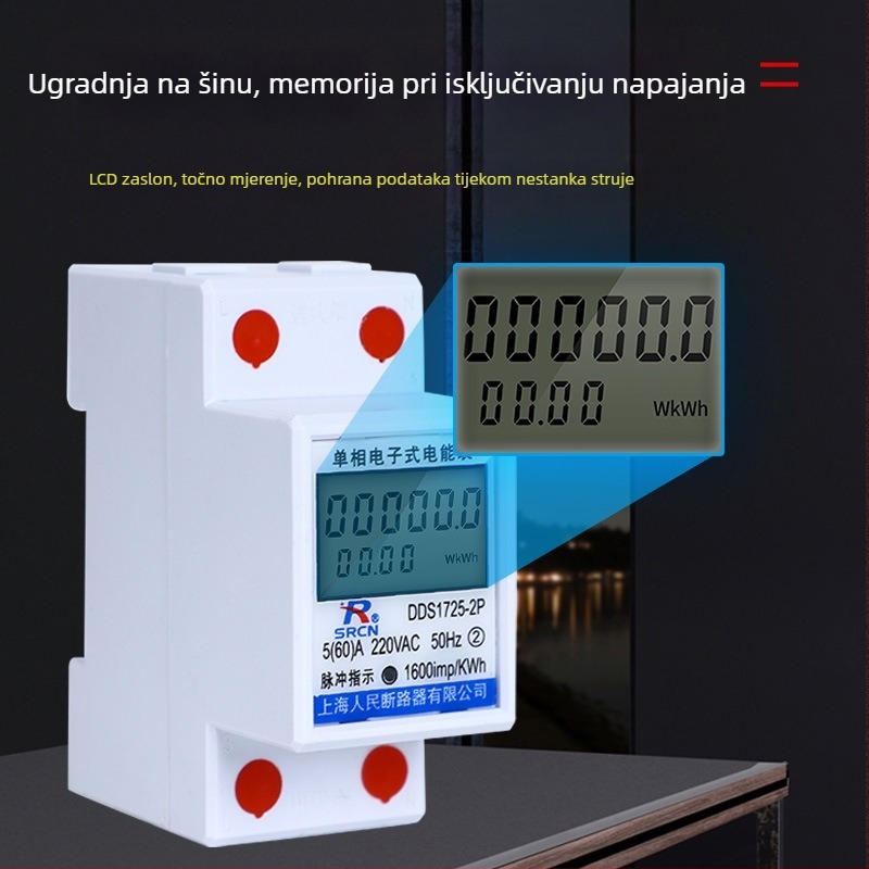 Jednofazni pametni elektromjer na DIN tračnicu za najam stanova (220V)