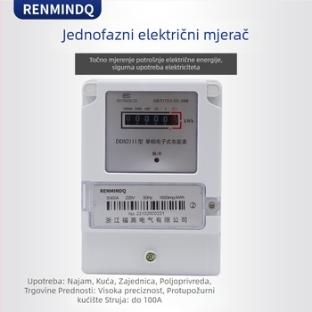 Elektronički jednofazni kućni mjerač energije, 40 A, točnost klase 1, 220 V, 50 Hz, DDS1986
