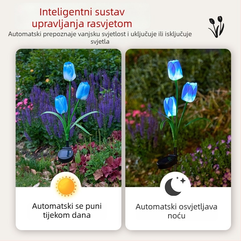 Solarna podzemna lampa u obliku tulipana za vanjsku upotrebu — IP65, LED 0,06W, trajanje osvjetljenja 6–12 sati