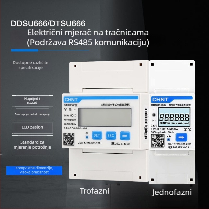 Chint DTSU666 Mjerilac energije za DIN-rail, trofazni 4-žilni, 380V, RS-485