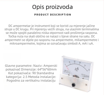 Pokretni tip DC mikroampermetra, model 50UA, raspon mjerenja 50–500 µA, baterija: 1