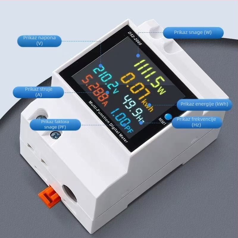 Pametan kućni elektromjer s digitalnim zaslonom, model D52-2066, prikaz snage