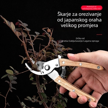 Škare za grane s drvenom drškom za vrt i orezivanje voćaka