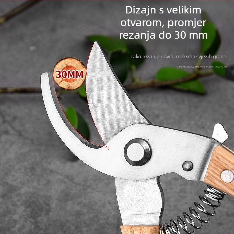 Škare za grane s drvenom drškom za vrt i orezivanje voćaka