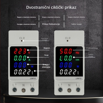 DIN-rail elektromjer s LCD kolor zaslonom, višenamjenski mjerni uređaj za napetost, struju, snagu i energiju, s mogućnošću resetiranja
