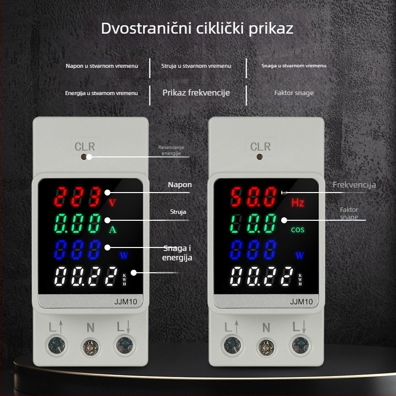 DIN-rail elektromjer s LCD kolor zaslonom, višenamjenski mjerni uređaj za napetost, struju, snagu i energiju, s mogućnošću resetiranja