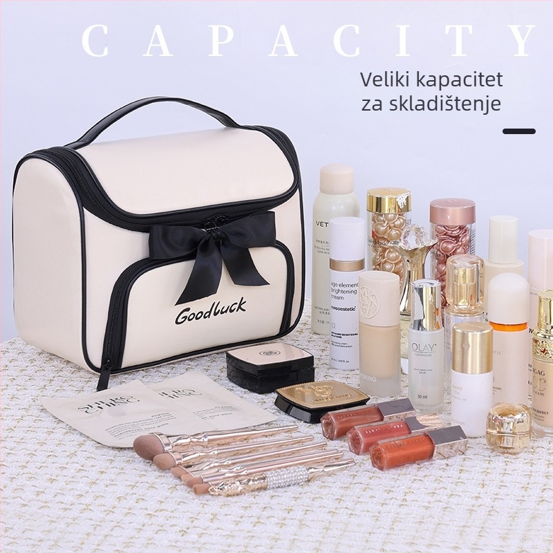 Kubičasta torbica za šminku, model 8090, PU koža, velika kapaciteta, višestruki pretinci