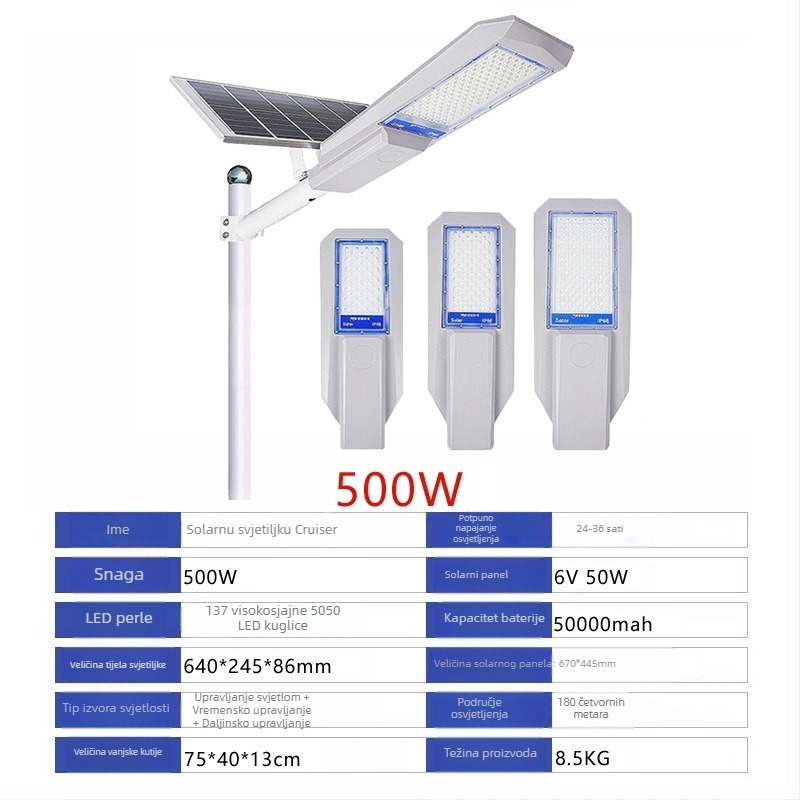 Ocean solarna ulična svjetiljka IP65 vodootporna, 100W, 6V, 12–16 sati osvjetljenja