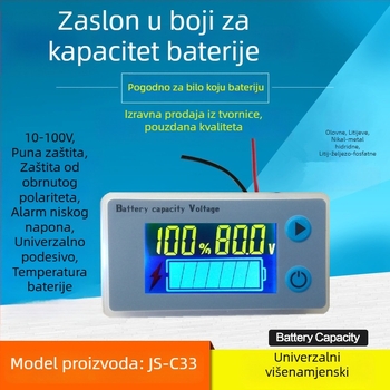 JS-C33 LCD zaslon za mjerenje napona i snage, voltmetar, 12V–72V