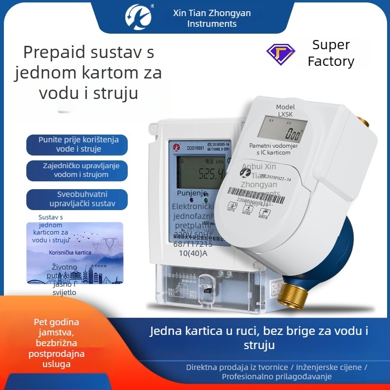 Predplaćeni pametni vodomjer i mjerač električne energije s IC kartom i RFID-om za najam nekretnina, škole i apartmane
