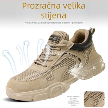 Prozračne radne cipele s čeličnim prstom i pločom protiv probijanja, lagane, protuklizna potplata, gornji dio od sintetičke kože i mreže