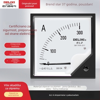 Delixi 6L2 ampermetar, 80×80 mm, mjerni uređaj za struju s rasponima 200/5, 300/5, 100/5, 500/5, 600/5, tip pokazivača