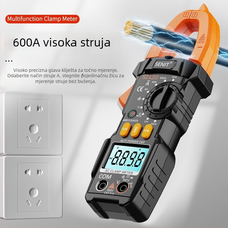 600A AC klips mjerač struje, univerzalni digitalni klips multimetar s glasovnom najavom