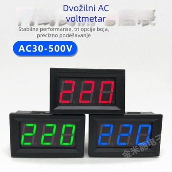 AC voltmetar 30–500V za izmjenični napon, LED digitalni zaslon, dvovodični digitalni mjerni modul, kompatibilan s mrežom 220V i 3-faznim 380V, model ACV-500