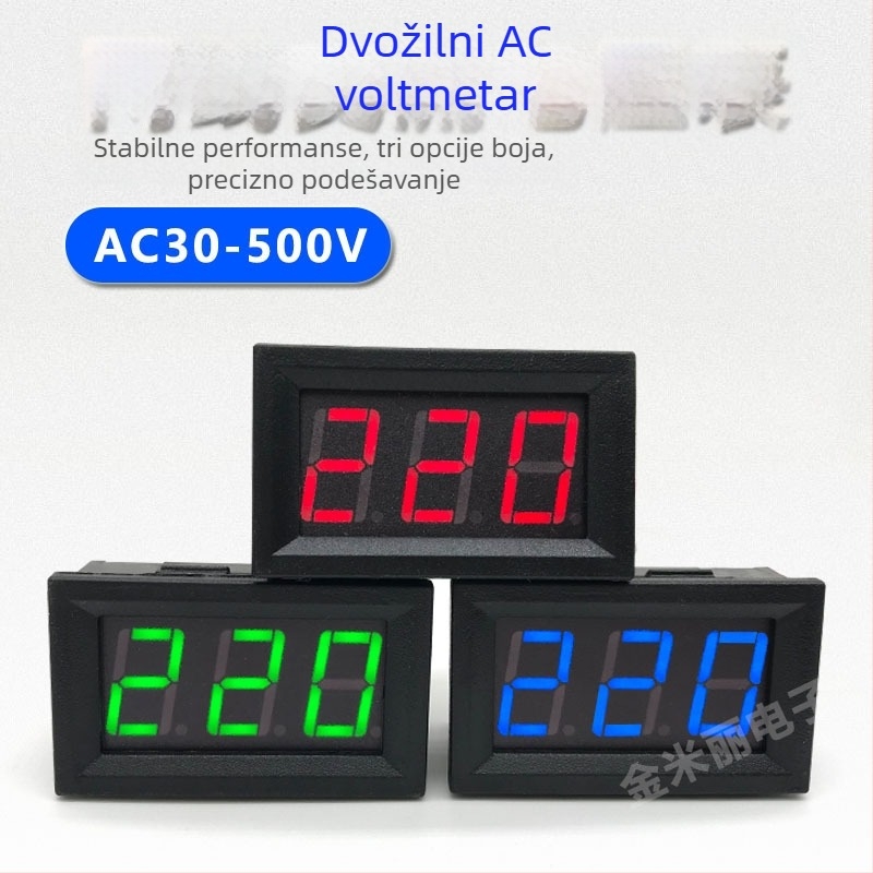 AC voltmetar 30–500V za izmjenični napon, LED digitalni zaslon, dvovodični digitalni mjerni modul, kompatibilan s mrežom 220V i 3-faznim 380V, model ACV-500