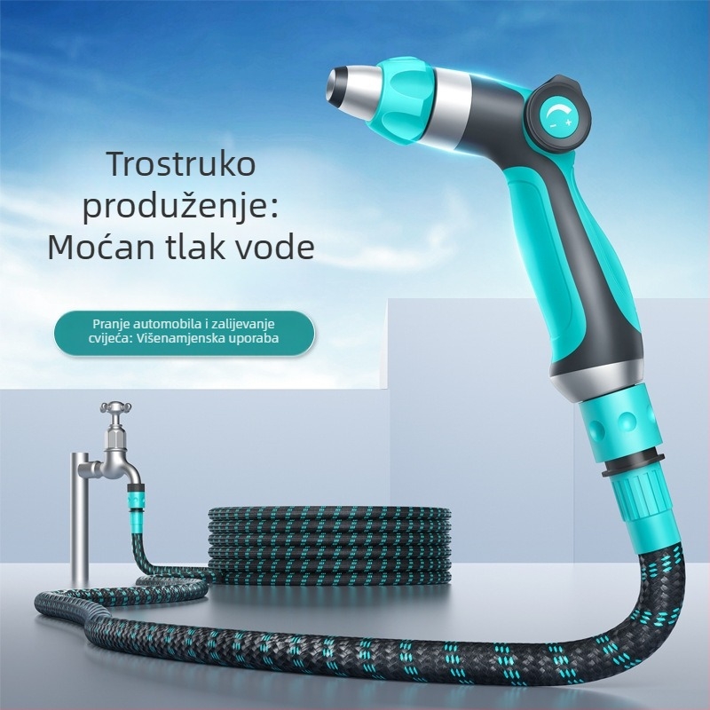 Teleskopski vodeni pištolj za pranje auta i dvorišta – visok tlak, dugi domet, glava i držač od inženjerskih plastika, težina 220 g