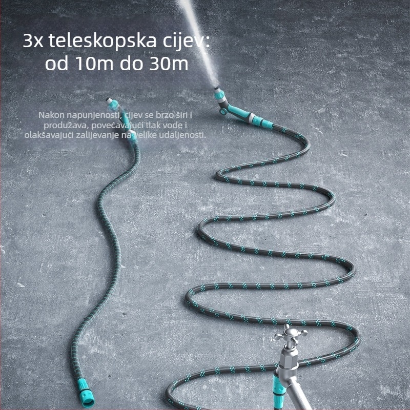 Teleskopski vodeni pištolj za pranje auta i dvorišta – visok tlak, dugi domet, glava i držač od inženjerskih plastika, težina 220 g