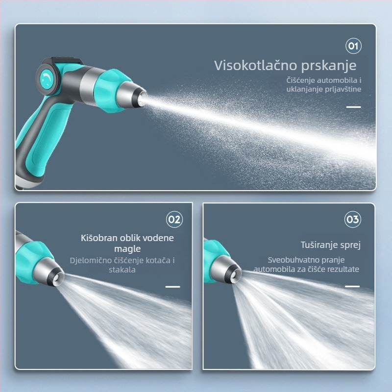 Teleskopski vodeni pištolj za pranje auta i dvorišta – visok tlak, dugi domet, glava i držač od inženjerskih plastika, težina 220 g