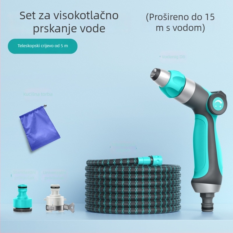 Teleskopski vodeni pištolj za pranje auta i dvorišta – visok tlak, dugi domet, glava i držač od inženjerskih plastika, težina 220 g