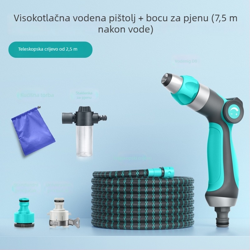 Teleskopski vodeni pištolj za pranje auta i dvorišta – visok tlak, dugi domet, glava i držač od inženjerskih plastika, težina 220 g