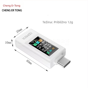 Type-C dvostrani tester sa zaslonom u boji — USB mjerni uređaj za struju i napon, model 1902C