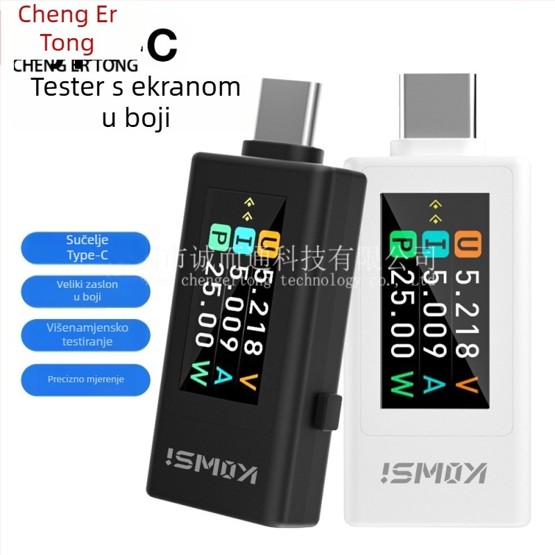 Type-C dvostrani tester sa zaslonom u boji — USB mjerni uređaj za struju i napon, model 1902C