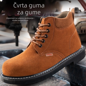Muške sigurnosne cipele za posao – slip-on, s gumenom potplatom, velur koža, čelična kapica, otporne na probijanje i udarce