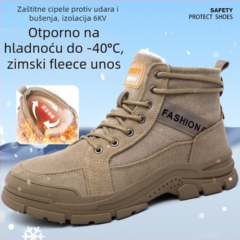Izolirane zaštitne radne cipele s otpornošću na udarce i probijanje, visokim gornjim dijelom, s fleece podstavom.