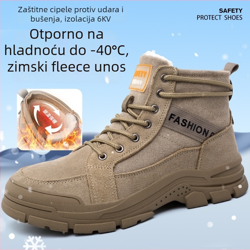 Izolirane zaštitne radne cipele s otpornošću na udarce i probijanje, visokim gornjim dijelom, s fleece podstavom.